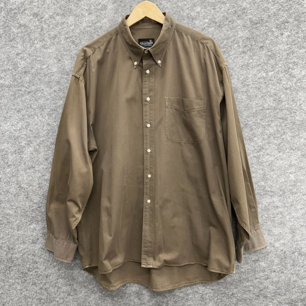 Original Chino Shirt Evergreen Men's Button Down Shirt 100% Cotton, Brown, XL